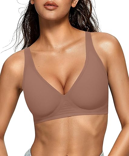 OEAK Womens Deep V Bras Wireless Comfortable Bra Supportive No Underwire Bras Tshirt Push Up Bralettes Plunge Seamless Bra