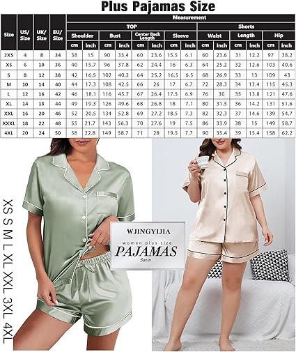 4Pcs Womens Satin Silky Pajama Sets Short Sleeve Shirt XS-4XL Floral Pajamas Set Soft PJ Loungewear Sleepwear