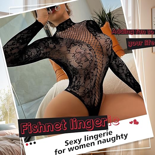 Sexy Lingerie for Women Naughty Fishnet Lingerie Set Bodysuit Outfits Teddy Sheer Mesh Erotic