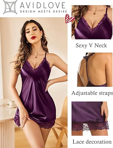 Women Lingerie Satin Lace Chemise Nightgown